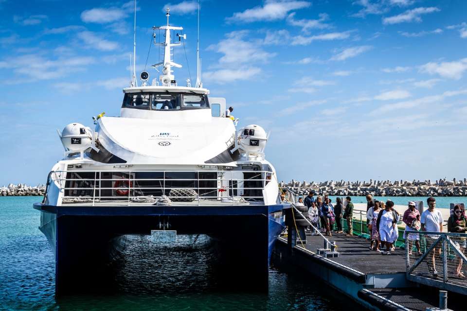 Robben Island ferry alongside a pier before a crossing